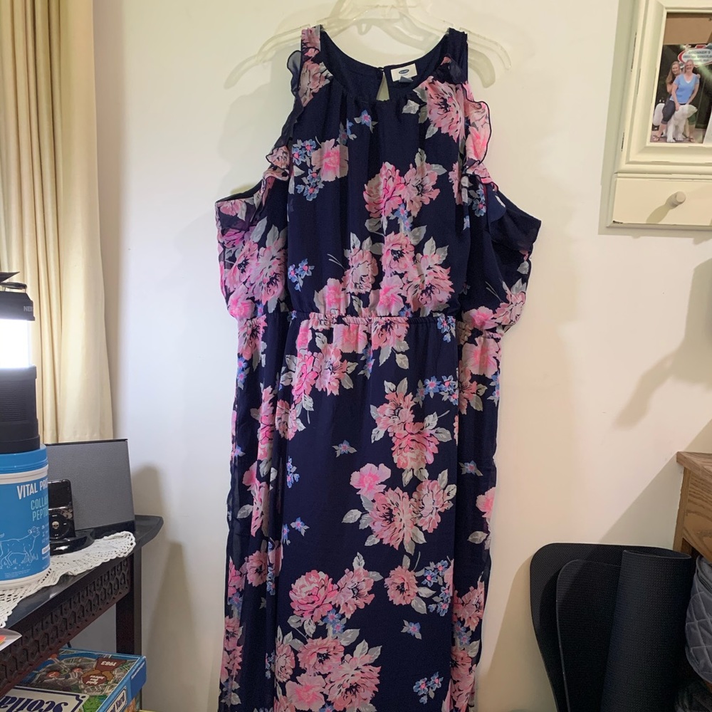 Chiffon Maxi Dress Navy Floral Pattern Size 4x